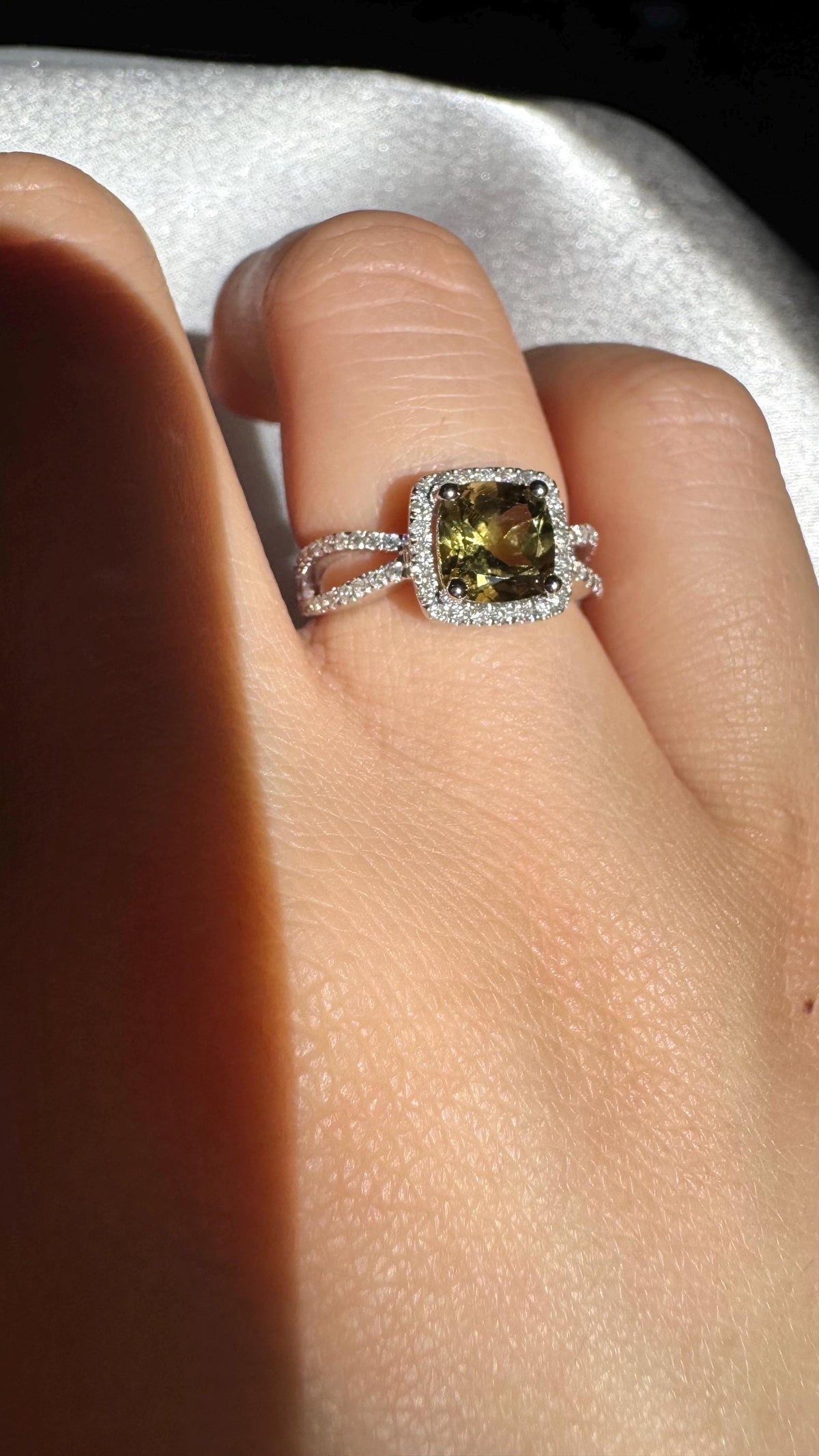 Genuine 1.75 ct Green Tourmaline and Diamond Square Halo Ring, 14k Solid White Gold, October Birthstone, Gift for Her