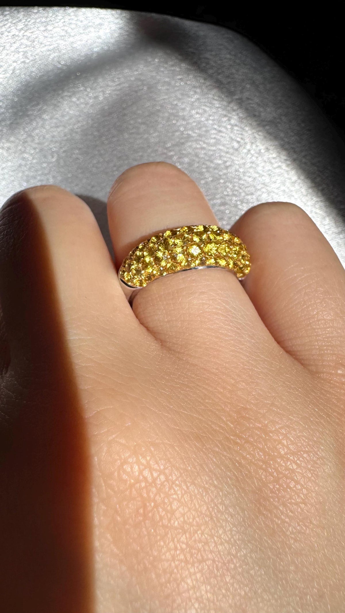 Genuine Yellow Sapphire Half Eternity Ring, 18k Solid White Gold, September Birthstone, Gift for Her