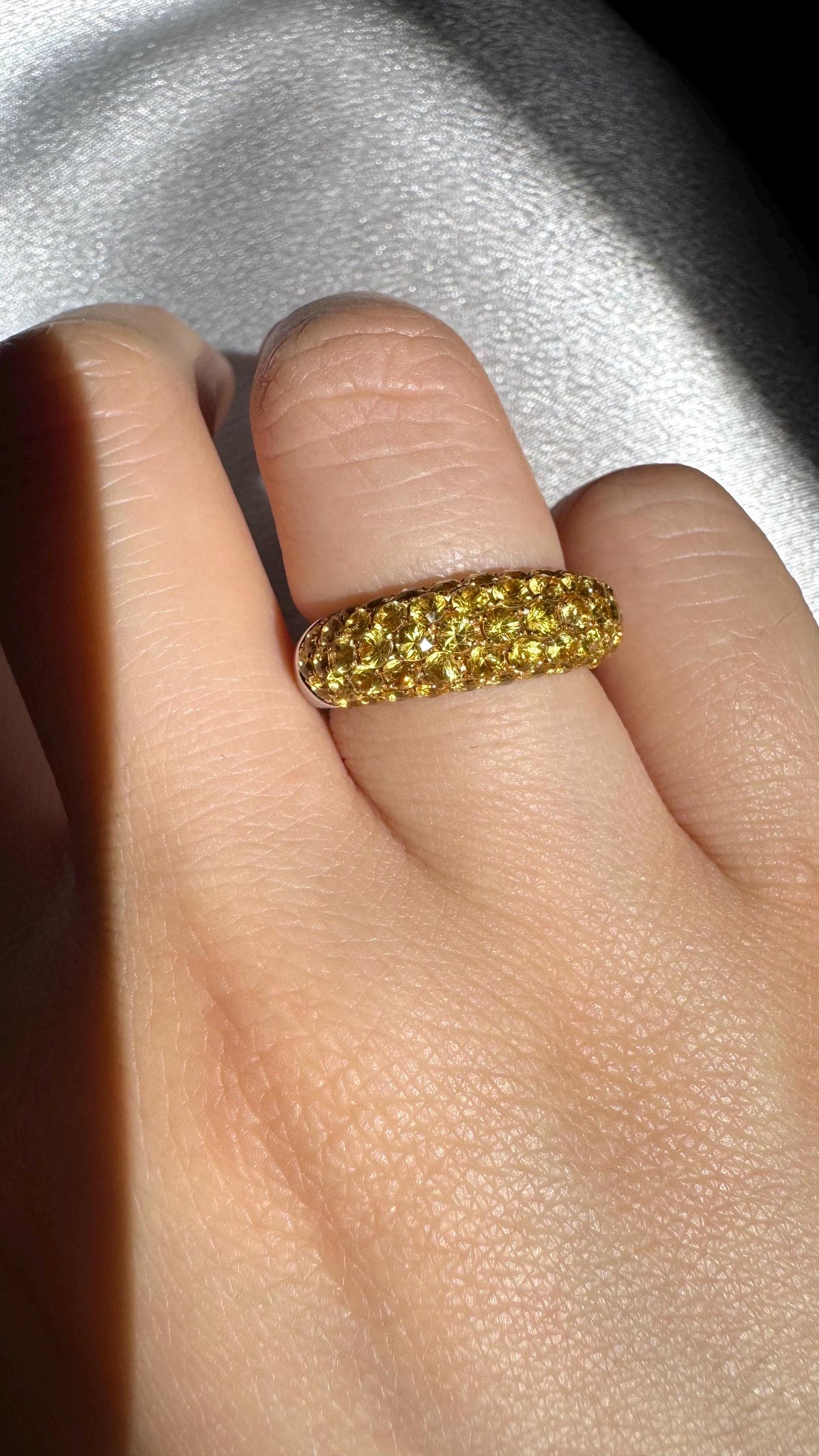 Genuine Yellow Sapphire Half Eternity Ring, 18k Solid White Gold, September Birthstone, Gift for Her