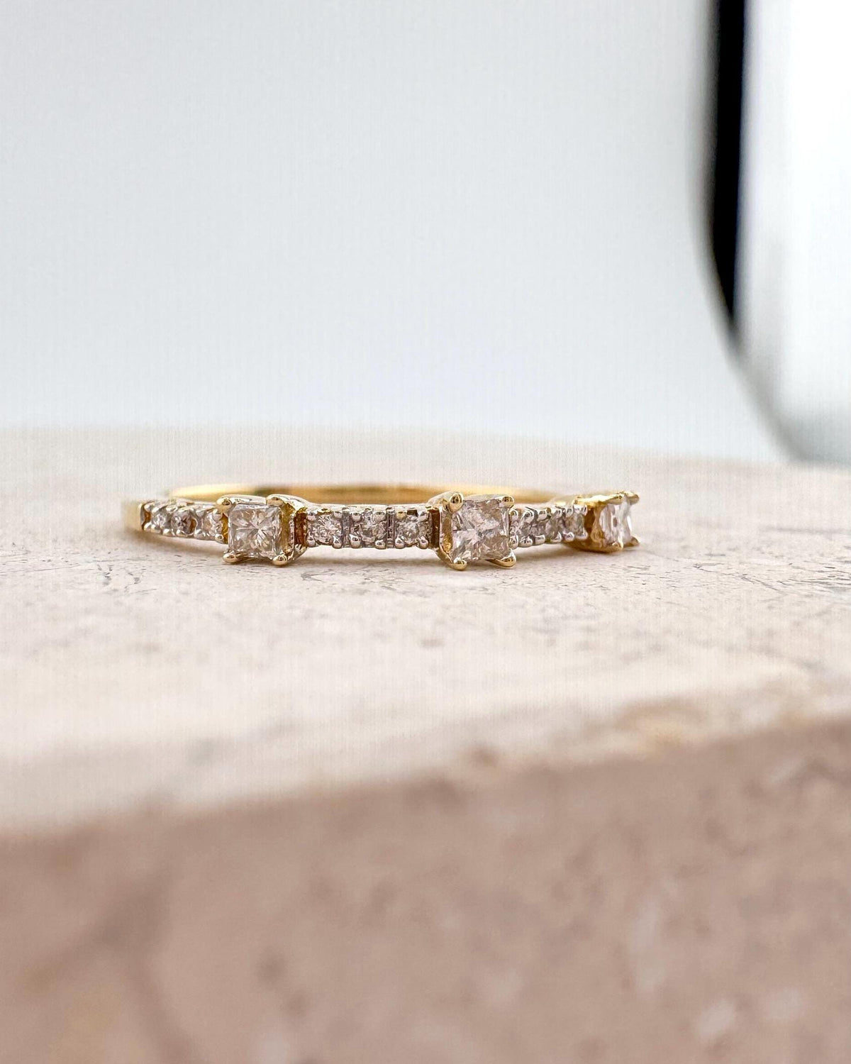 Genuine Diamond Princess Cut Ring in 18k Solid Yellow Gold