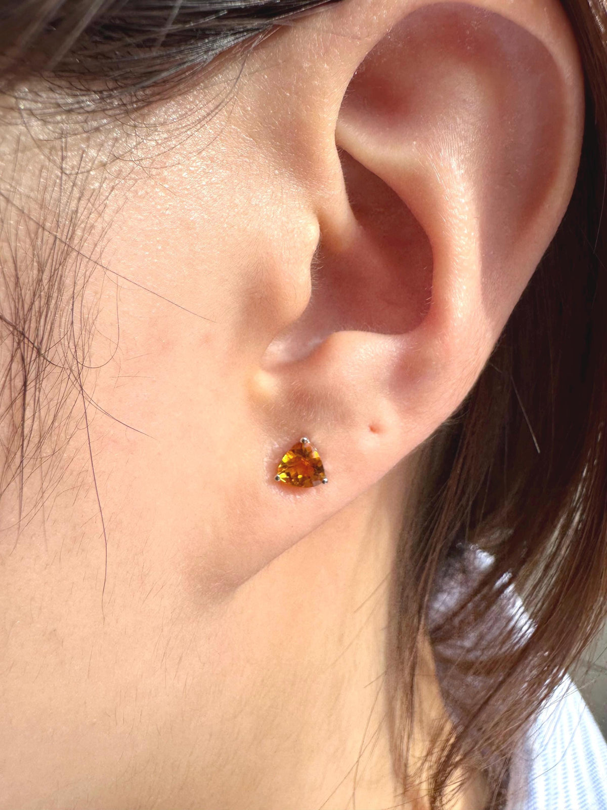 Genuine Citrine Trillion Cut Stud Earrings, 14k White Gold, November Birthstone