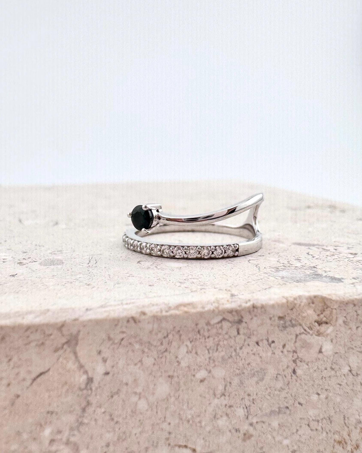 Genuine Sapphire and Diamond Layered Ring in 14k Solid Gold