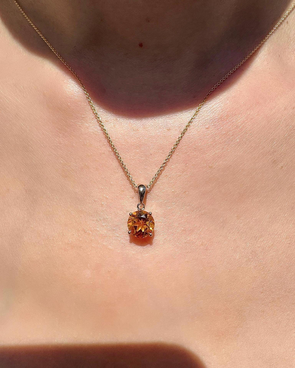 Genuine Citrine Solitaire Round Cut Pendant, 7mm, 14k Solid Gold, November Birthstone GIft