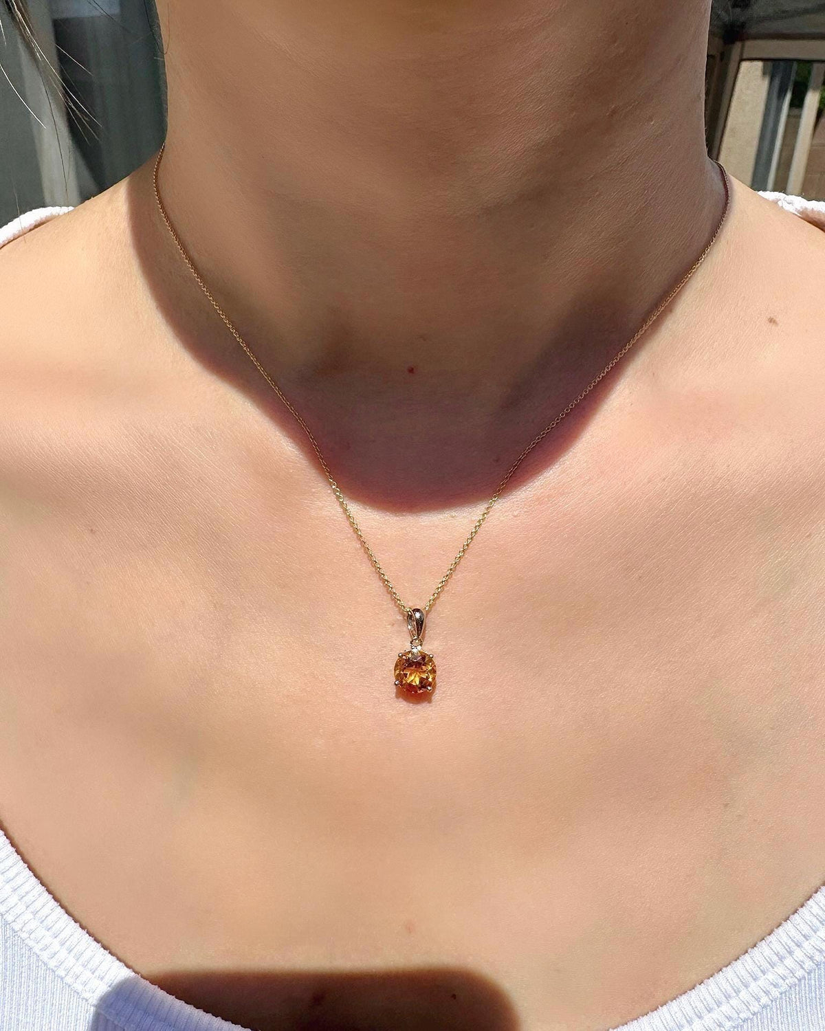 Genuine Citrine Solitaire Round Cut Pendant, 7mm, 14k Solid Gold, November Birthstone GIft