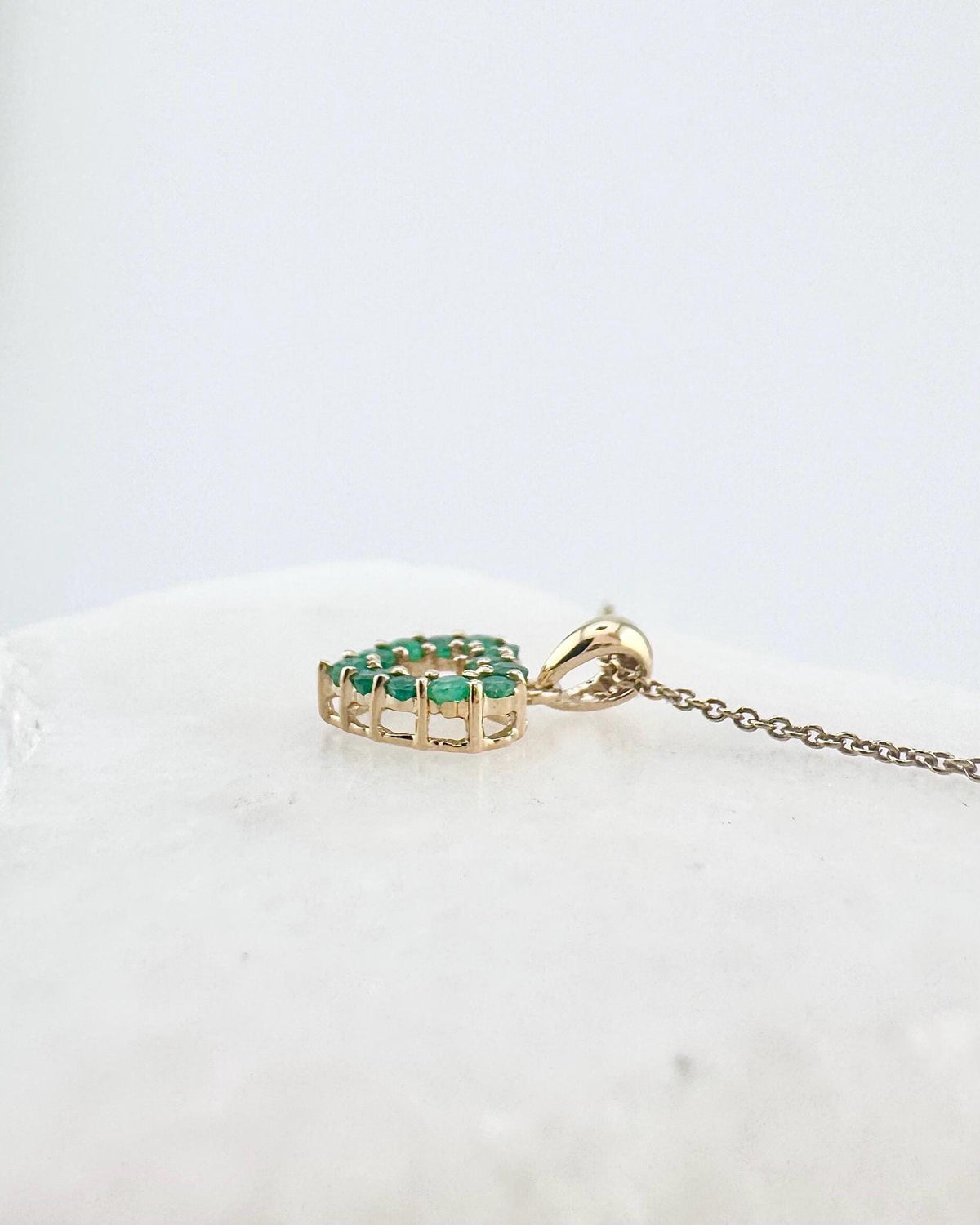 14k Solid Gold Emerald Heart Outline Pendant, Natural Emeralds, May Birthstone Gift