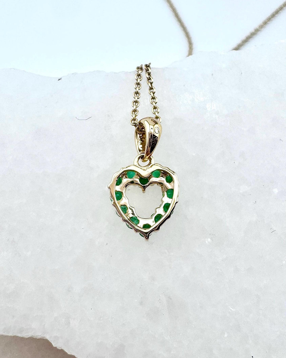 14k Solid Gold Emerald Heart Outline Pendant, Natural Emeralds, May Birthstone Gift