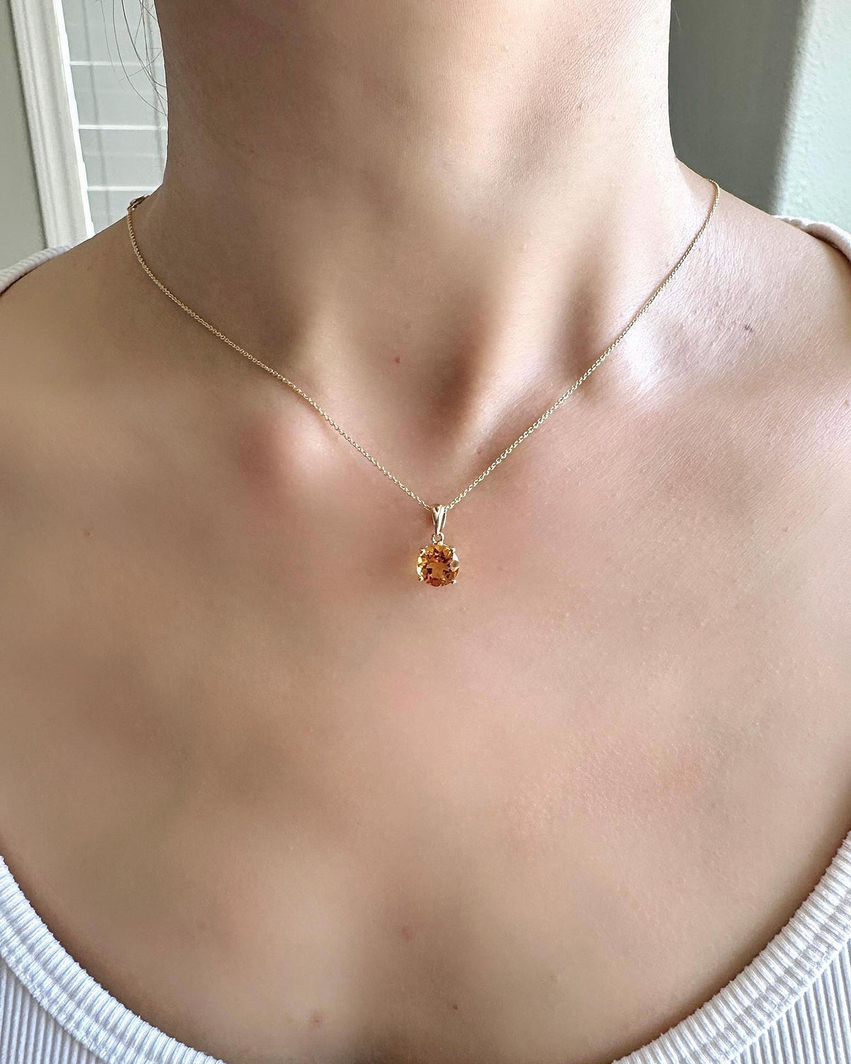 Genuine Citrine Solitaire Round Cut Pendant, 7mm, 14k Solid Gold, November Birthstone GIft