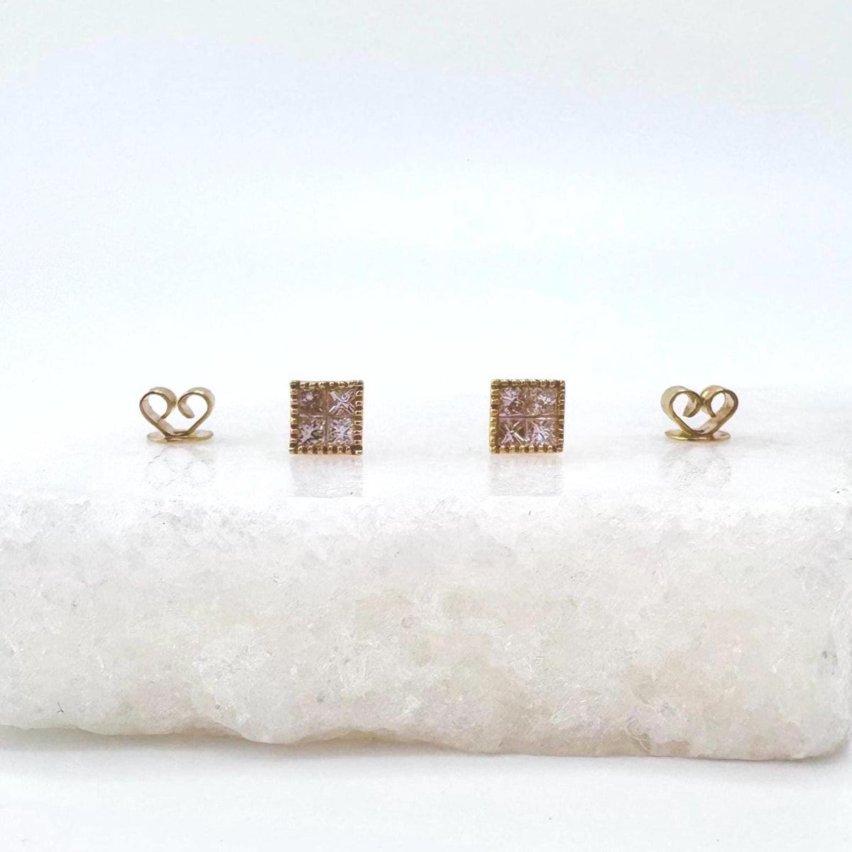 Genuine Diamond Square Bezel Stud Earrings in 18k Solid Gold