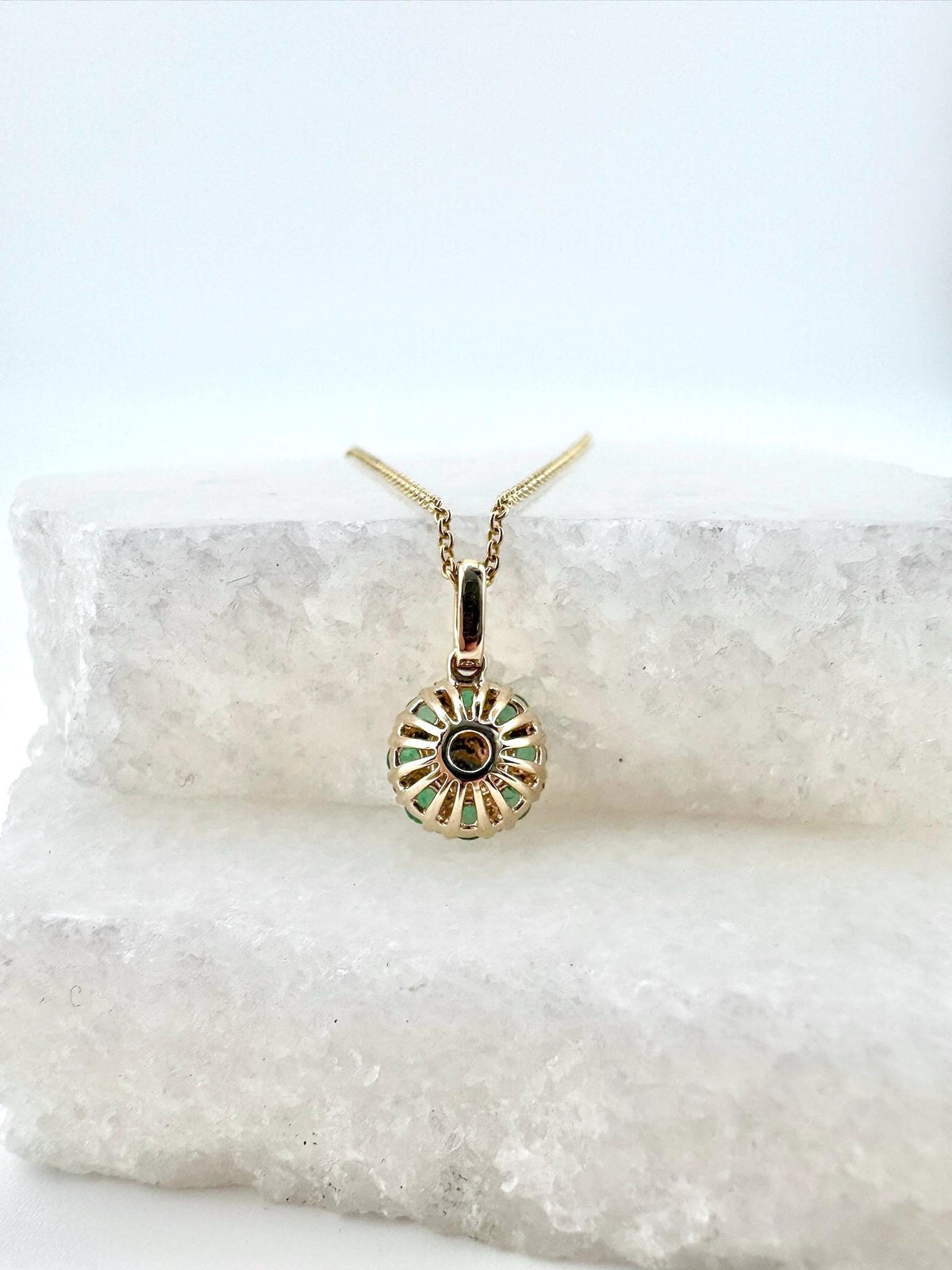 Genuine Emerald and Diamond Round Cluster Pendant | 14k Solid Gold