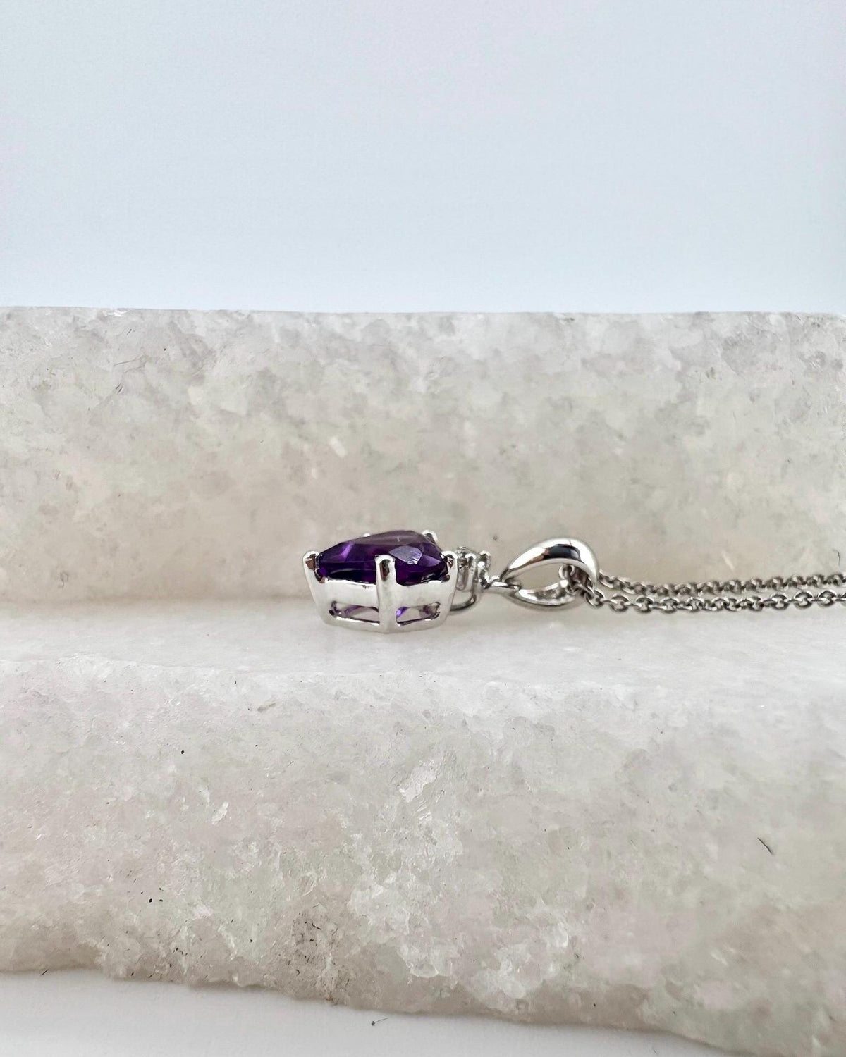14k Solid Gold Amethyst Heart Pendant with Diamond, February Birthstone Gift