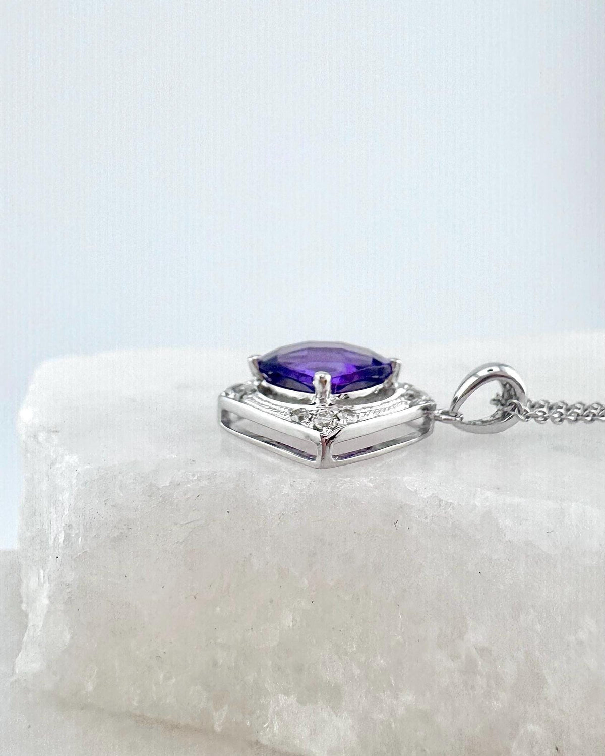 Genuine Cushion Amethyst and Diamond Pendant | 14k Solid Gold