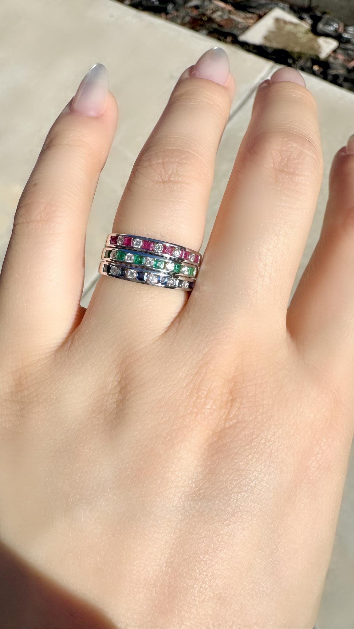 Genuine Sapphire Ruby Emerald and Diamond Stacker Ring｜18k Solid Gold