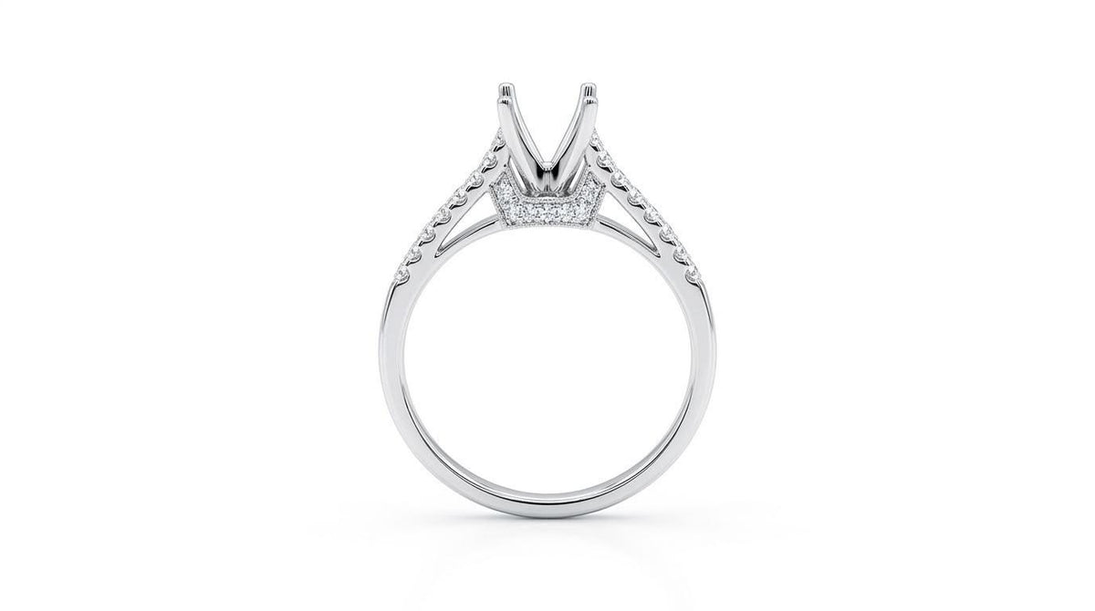 18k Solid White Gold Ring Setting for 0.75 ct Center Stone