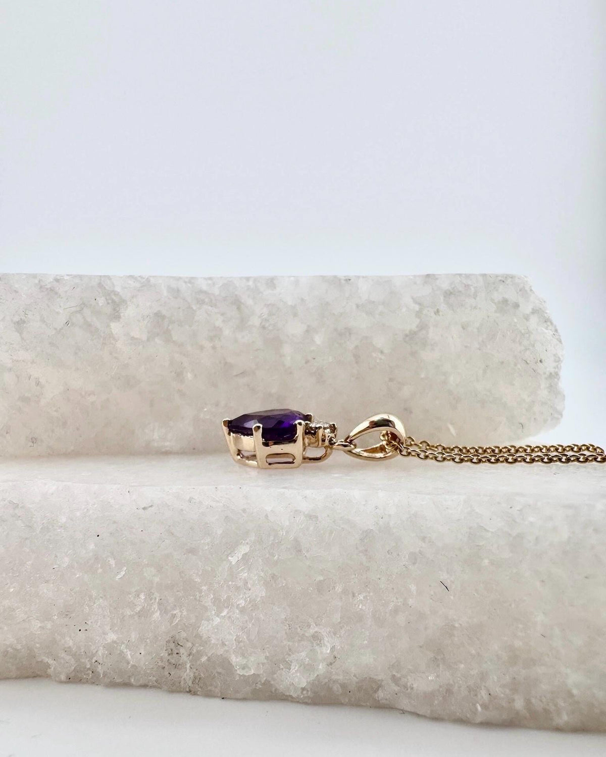 14k Solid Gold Amethyst Heart Pendant with Diamond, February Birthstone Gift