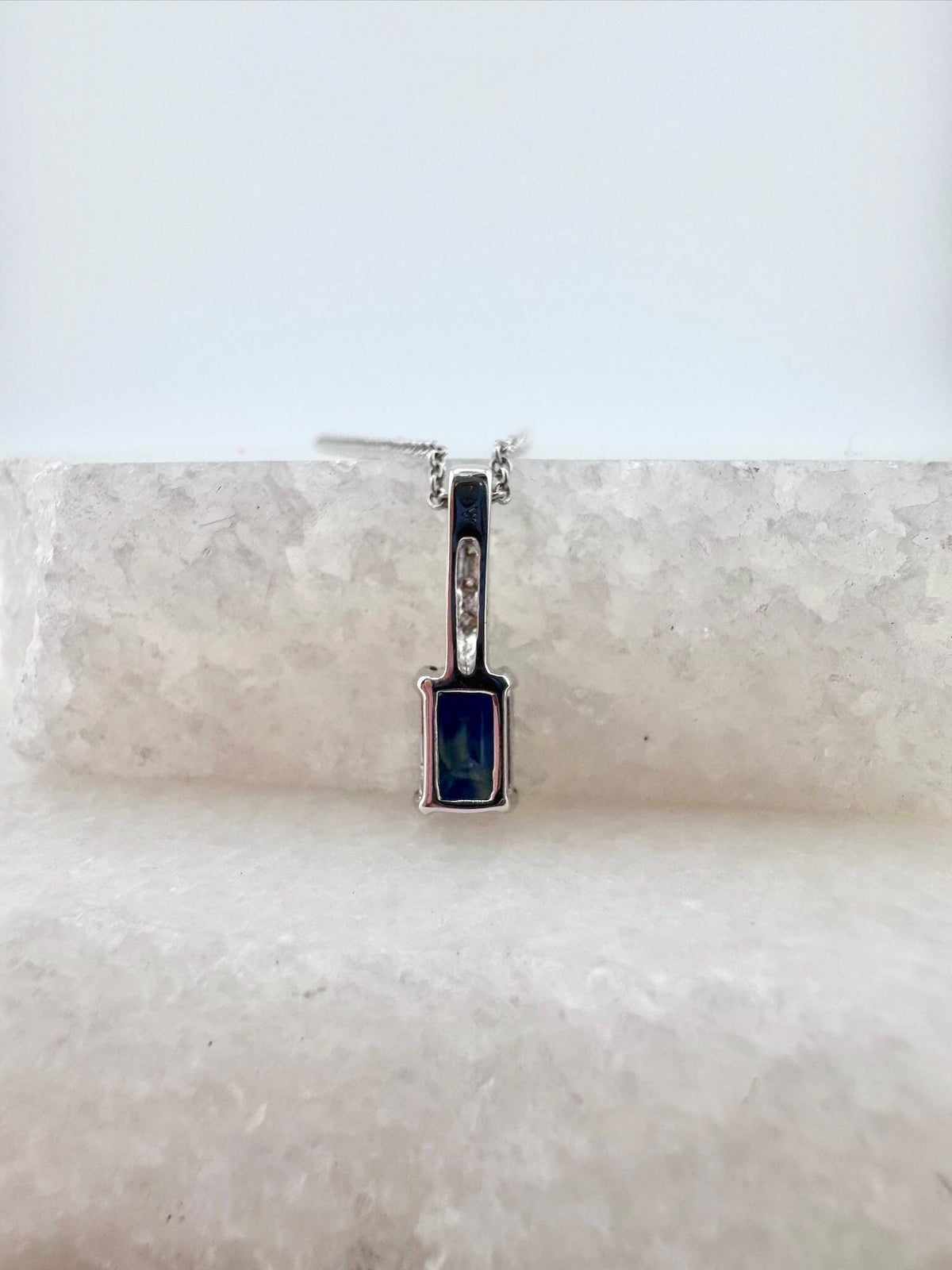 14k Solid White Gold, Natural Radiant Cut Sapphire and Diamond Pendant, September Birthstone, Gift for Her