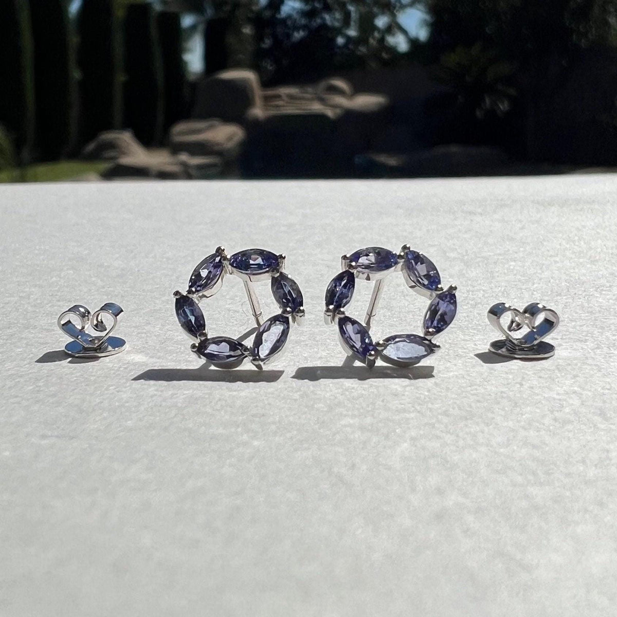 Genuine Tanzanite Marquise Earrings / Halo Earring / Pair / 14k Solid Yellow Gold