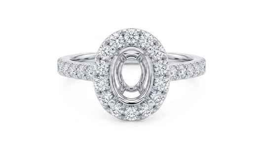 18k Solid White Gold Ring Setting for 8 mm x 6 mm Oval Center Stone