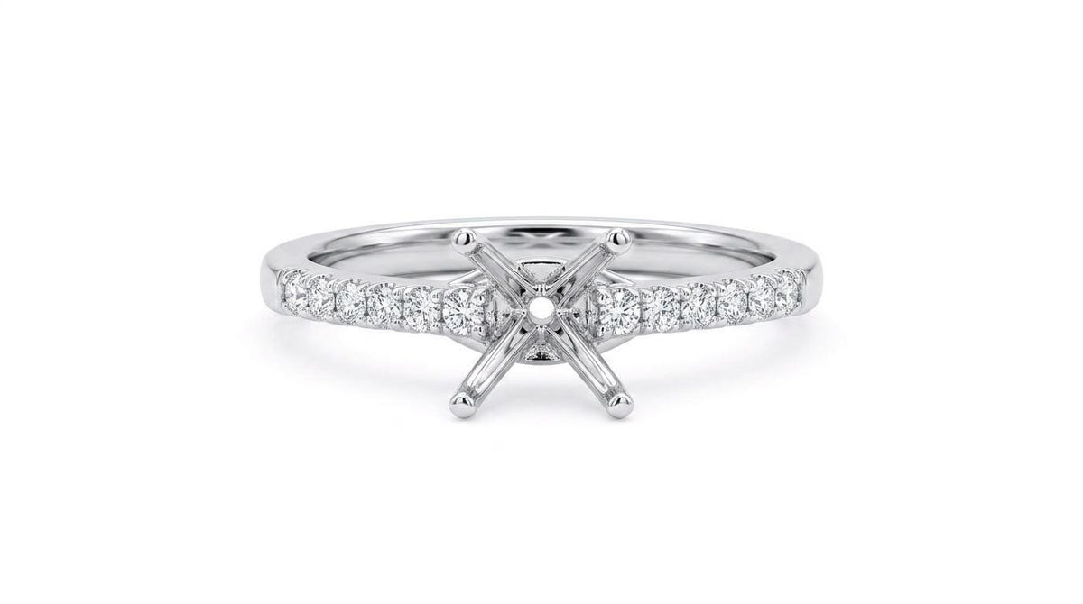 18k Solid White Gold Ring Setting for 0.75 ct Center Stone