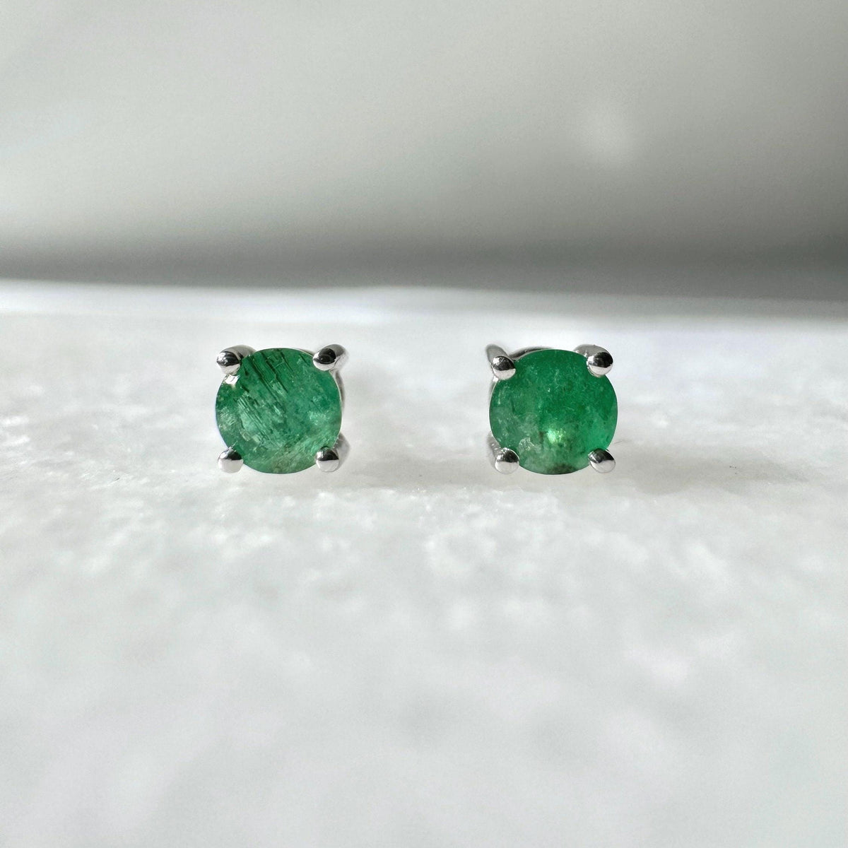 Genuine Emerald 3 mm Round Cut Solitaire Stud Earrings in 14k Solid Gold