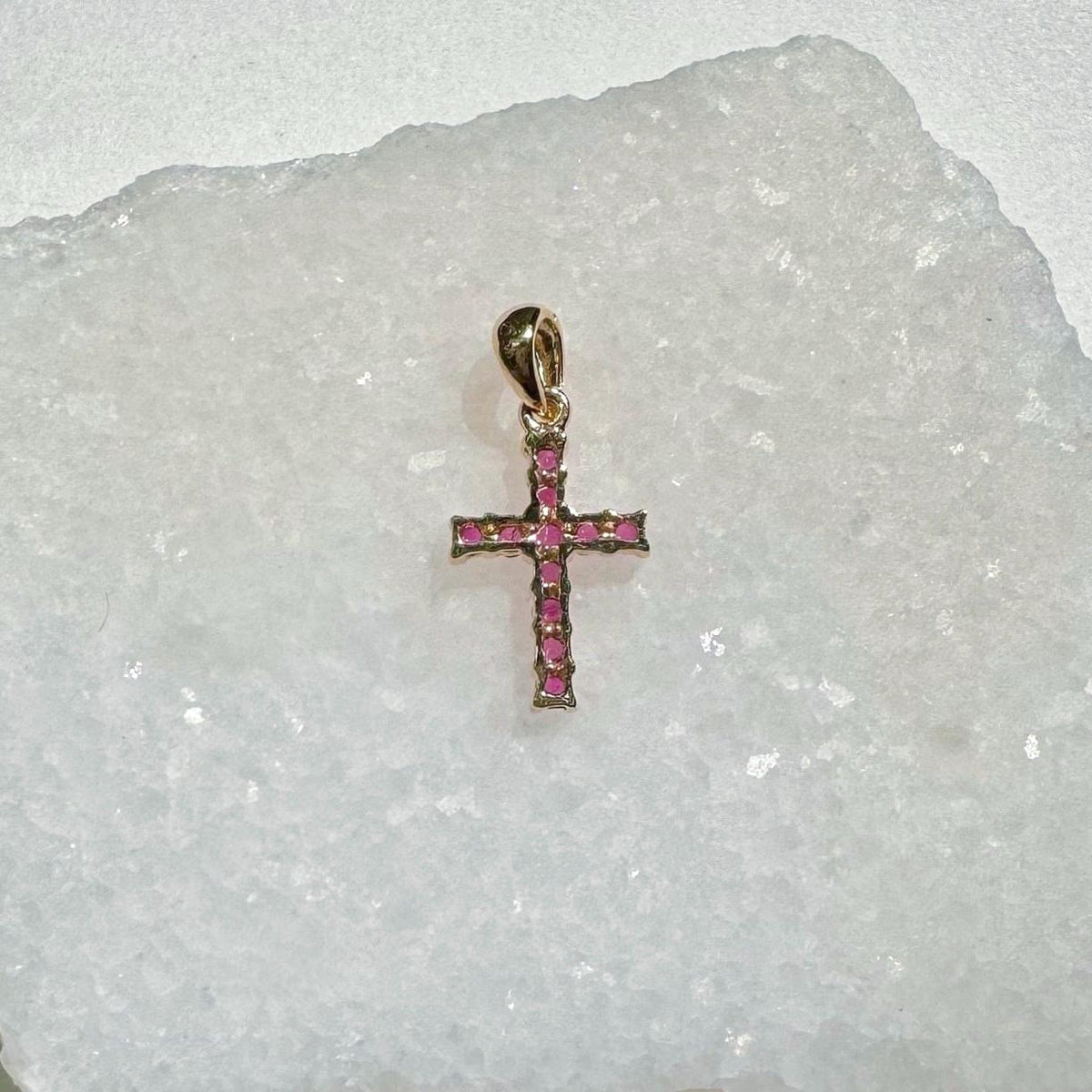 Genuine Ruby Cross Pendant (Mini) | 14k Solid Gold