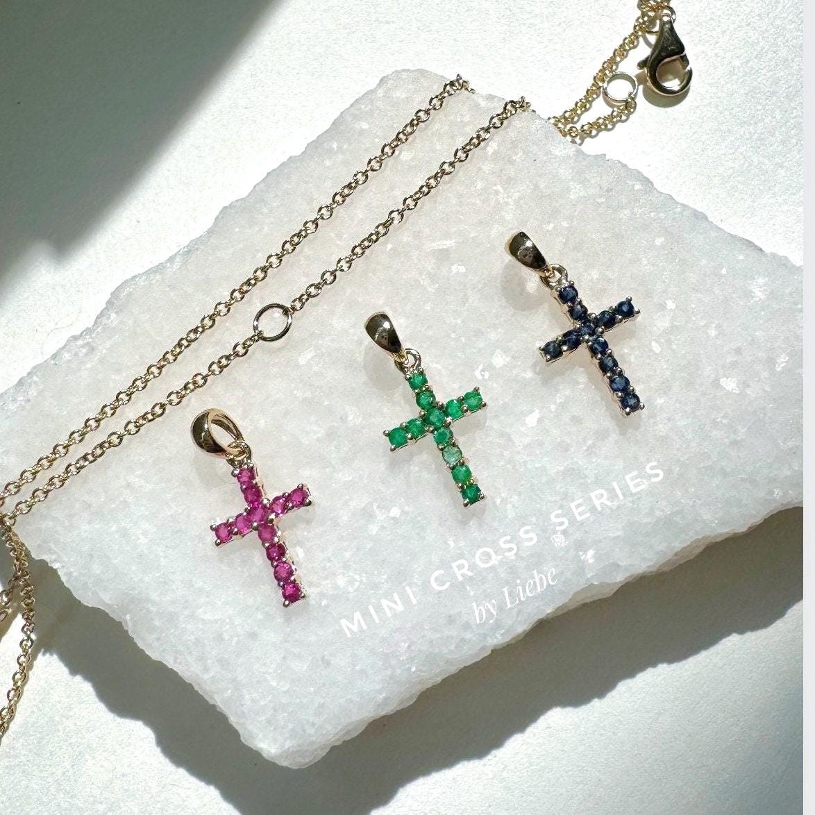 Genuine Ruby Cross Pendant (Mini) | 14k Solid Gold