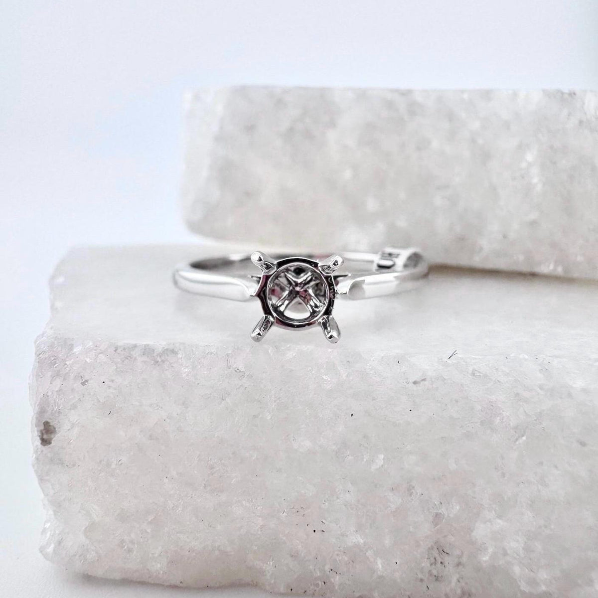 18k Solid White Gold Ring Setting for 0.5 ct. Center Stone