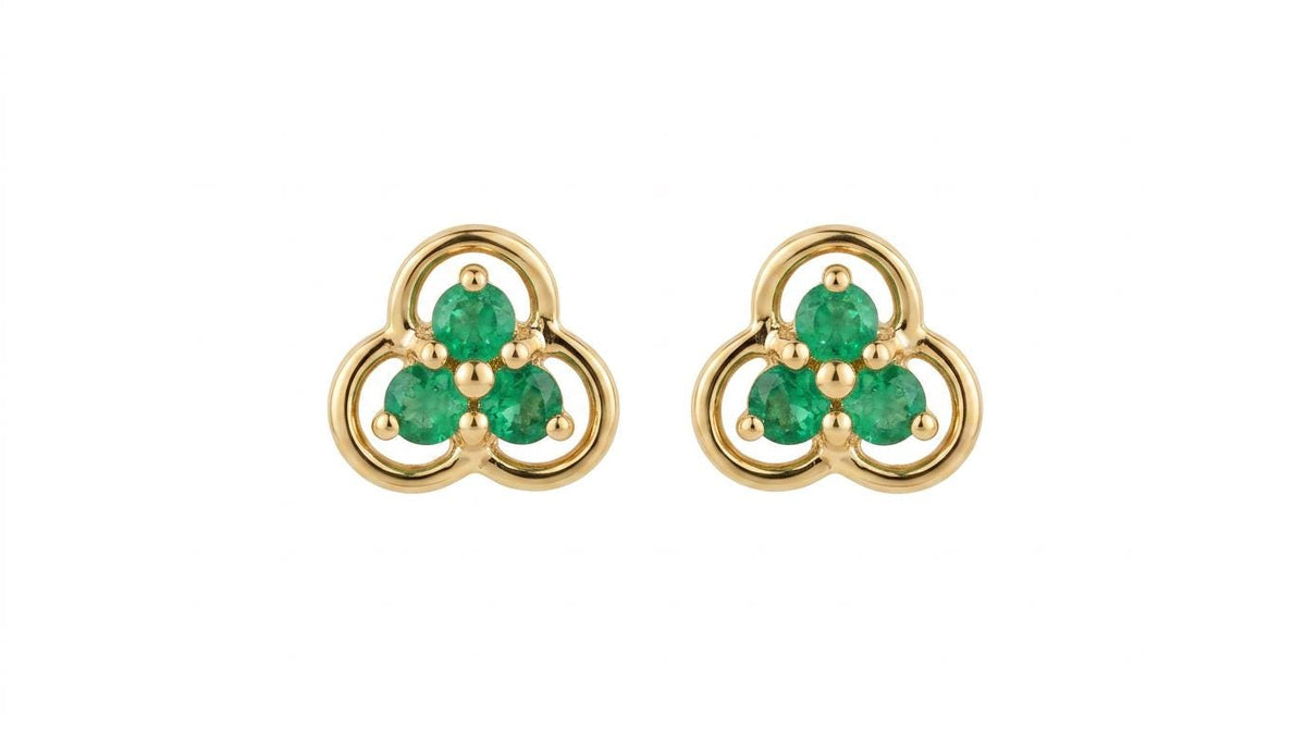 Emerald Trio Clover Stud Earrings | 14k Solid Gold