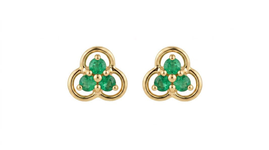 Emerald Trio Clover Stud Earrings | 14k Solid Gold