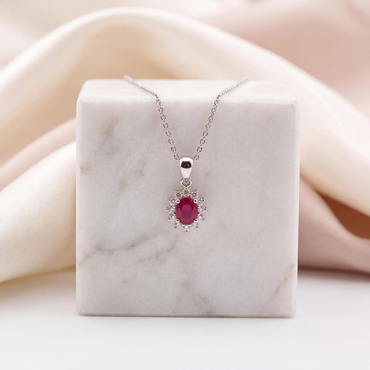 Genuine Ruby and Diamond Sun Pendant in 18k Solid Gold