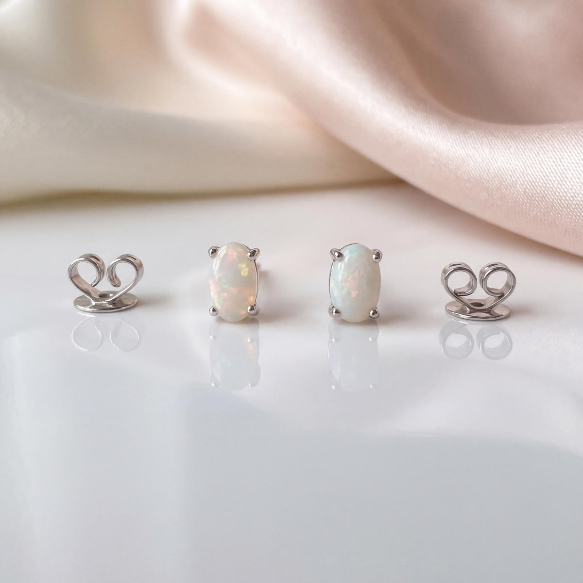 Genuine Opal Oval Solitaire Stud Earrings, 14k Solid Gold, October Birthstone, Gift for Her
