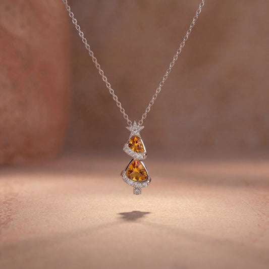 Genuine Citrine and Diamond Christmas Tree Pendant in 18k Solid Gold