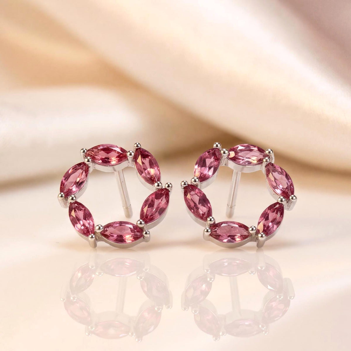 Genuine Marquise Tourmaline Halo Stud Earrings in 14k Solid Gold