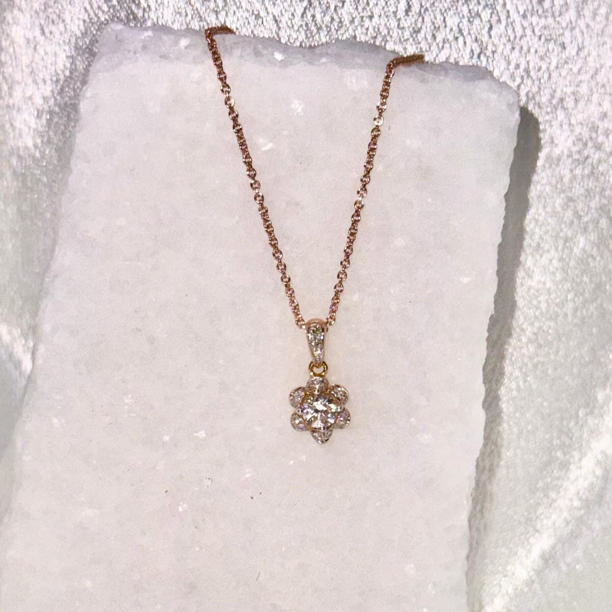Genuine Diamond Daisy Pendant, Pendant Only, in 18k Rose Gold