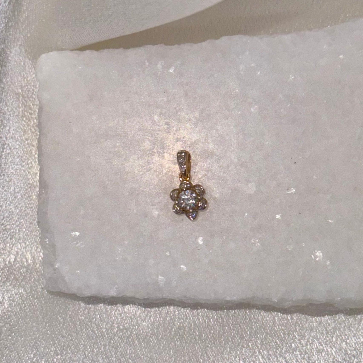 Genuine Diamond Daisy Pendant, Pendant Only, in 18k Rose Gold
