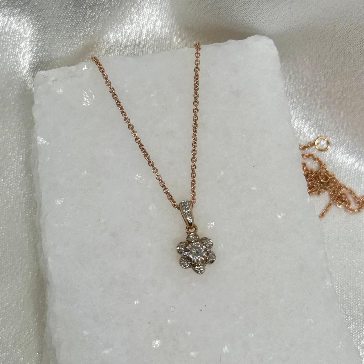 Genuine Diamond Daisy Pendant, Pendant Only, in 18k Rose Gold