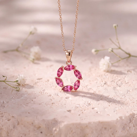 Genuine Marquise Cut Tourmaline Pendant | 14k Solid Gold