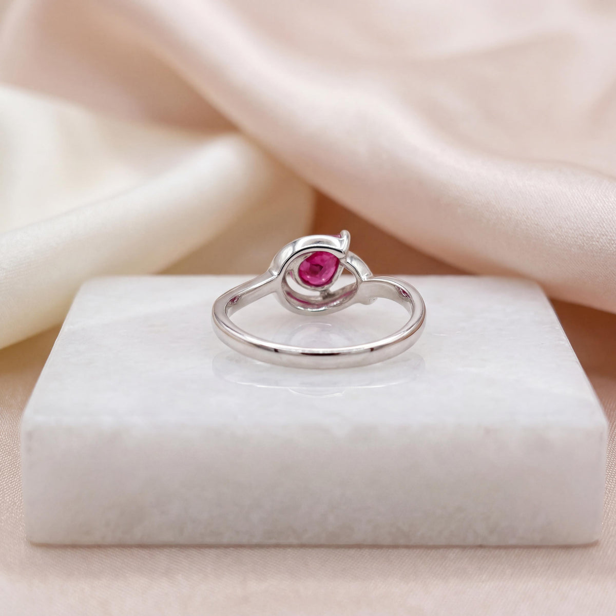 Genuine Ruby and Diamond Teardrop Ring in 14k White Gold
