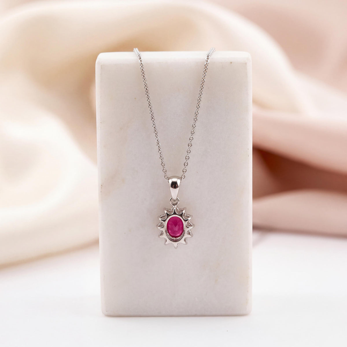 Genuine Ruby and Diamond Sun Pendant in 18k Solid Gold