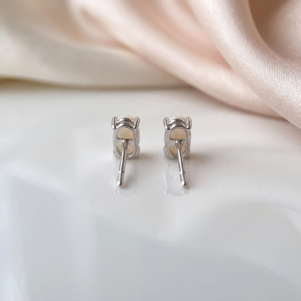Genuine Opal Oval Solitaire Stud Earrings, 14k Solid Gold, October Birthstone, Gift for Her