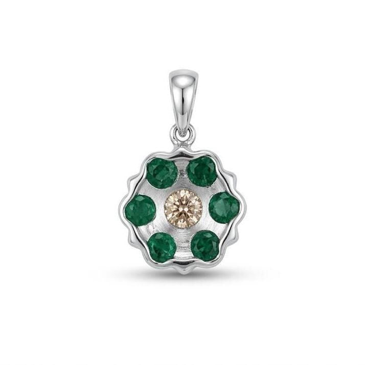 Genuine Emerald and Diamond Flower Pendant | 14k Solid Gold