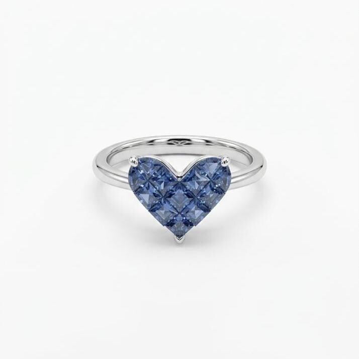 Genuine Sapphire Heart Ring in 14k White Gold