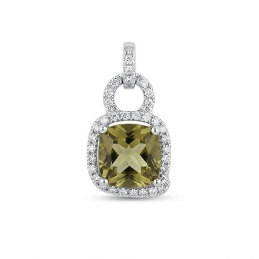 Genuine 1.55 ct Cushion Green Tourmaline and Diamond Pendant | 14k Solid Gold