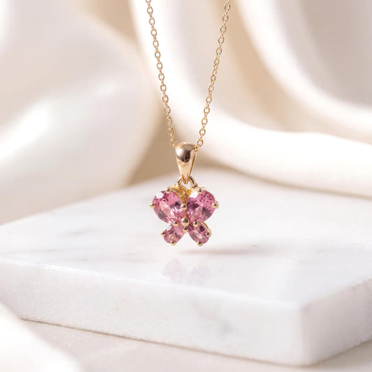 Genuine Pink Sapphire Butterfly Pendant in 14k Solid White Gold