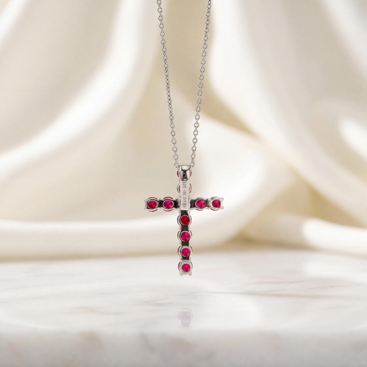 Genuine Ruby Cross Pendant in 18k Solid Gold