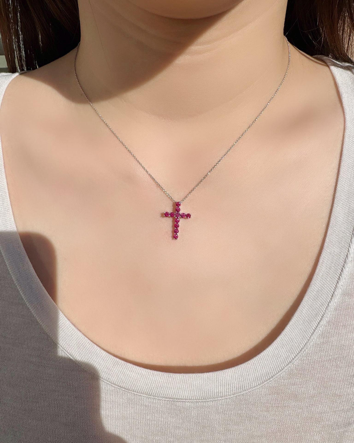 Genuine Ruby Cross Pendant in 18k Solid Gold