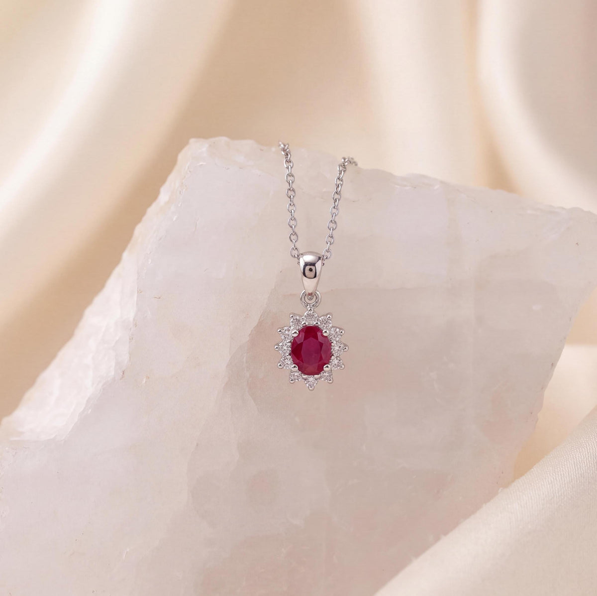 Genuine Ruby and Diamond Sun Pendant in 18k Solid Gold