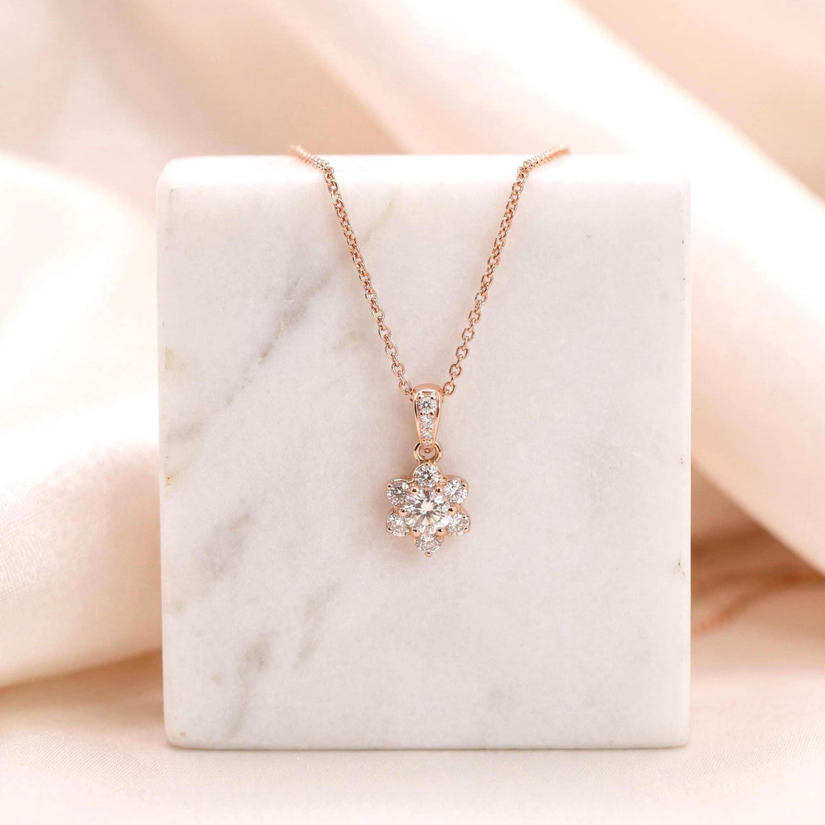 Genuine Diamond Daisy Pendant, Pendant Only, in 18k Rose Gold