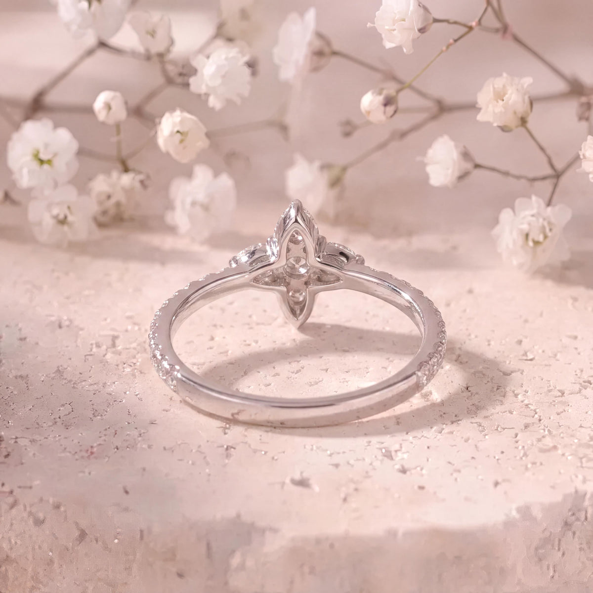 Genuine Diamond Flower Ring in 18k Solid White Gold