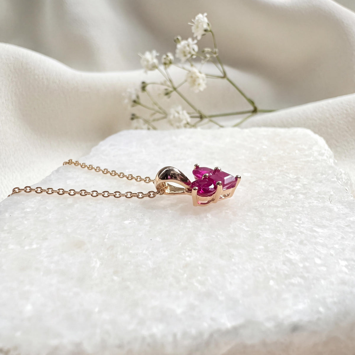 Genuine Ruby Heart Pendant / 14k Solid Gold