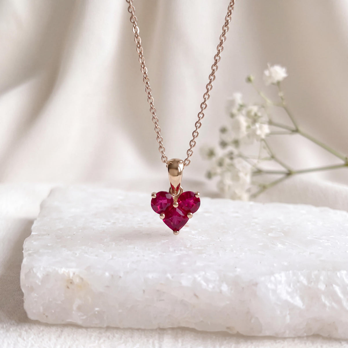 Genuine Ruby Heart Pendant / 14k Solid Gold